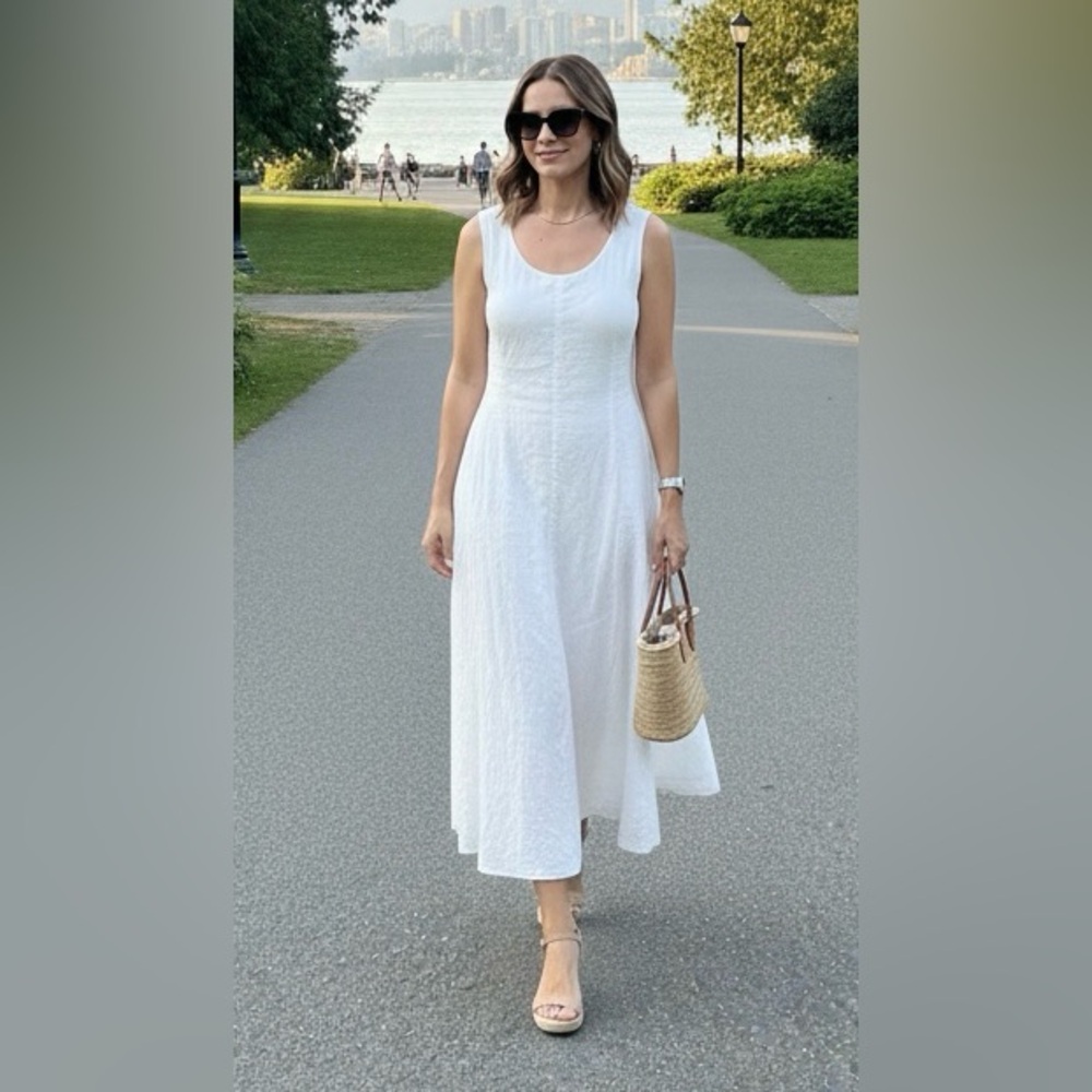 Eileen Fisher Elegant White Midi Dress